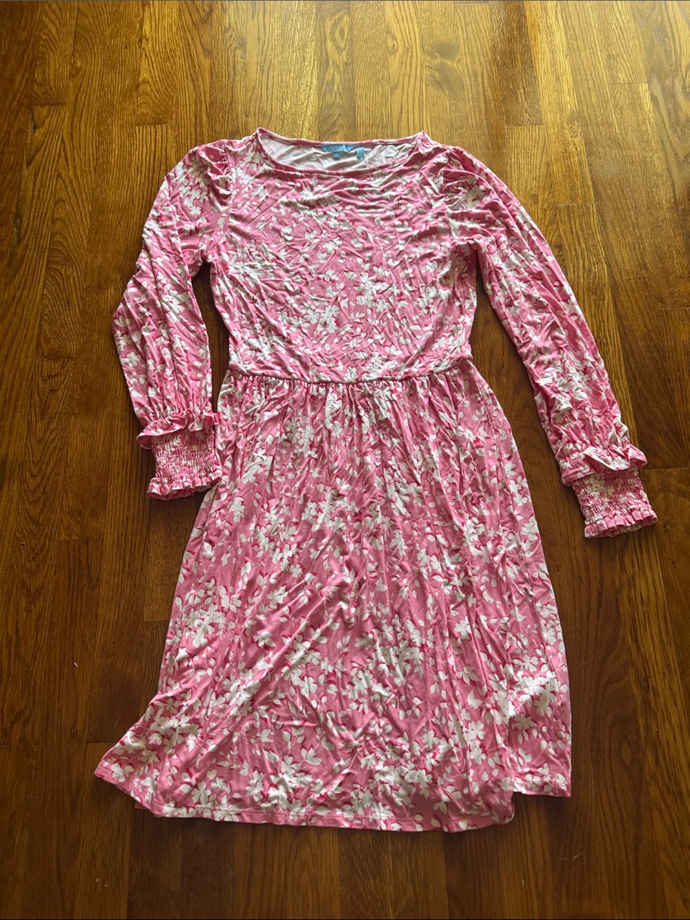 Draper James Pink and White Floral Long-Sleeve Dress